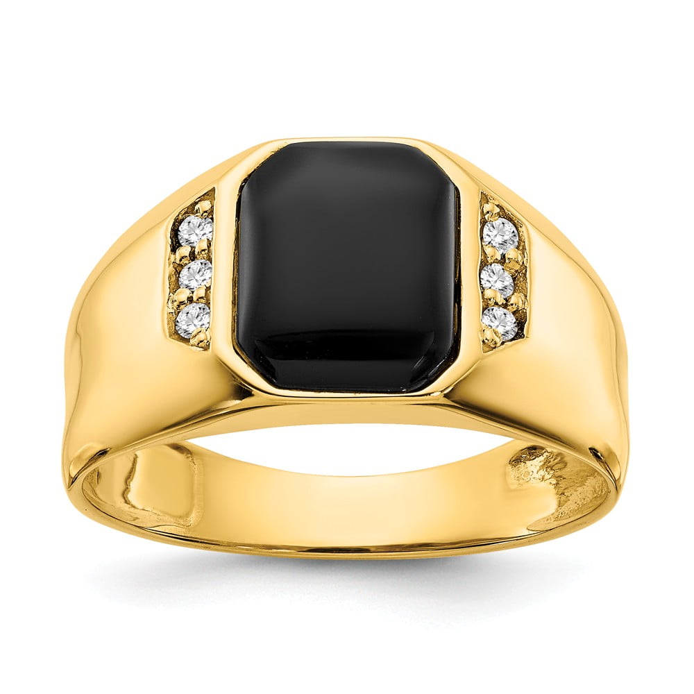 GemApex - 14K Yellow Gold Ring Band Men's Diamond Round Onyx Octagon ...