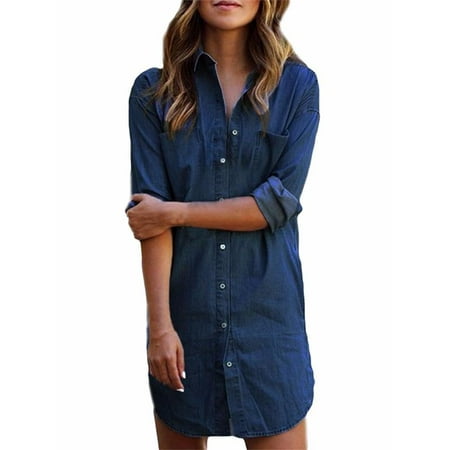 Women Long Sleeve Denim Buttons Down Loose Shirts