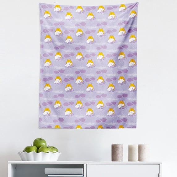 Animal Tapestry, Whimsical Winged Cats Holding Rainy Clouds Illustration Art, Fabric Wall Hanging Decor for Bedroom Living Room Dorm, 5 Sizes, Pale Taupe and Multicolor, by Ambesonne