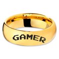 thumbnail image 2 of Tungsten Gamer Typography Writing Band Ring 7mm Men Women Comfort Fit 18k Yellow Gold Dome Polished, 2 of 4