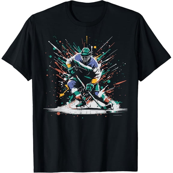 Ice Hockey Player Paint Splatter Art Sports Men Boys T-Shirt All Size S-5Xl