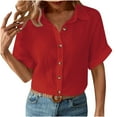 thumbnail image 6 of Mittory Linen Cotton Womens V Neck Collared Short Sleeve Shirts Button Down Blouse Tops, 6 of 8