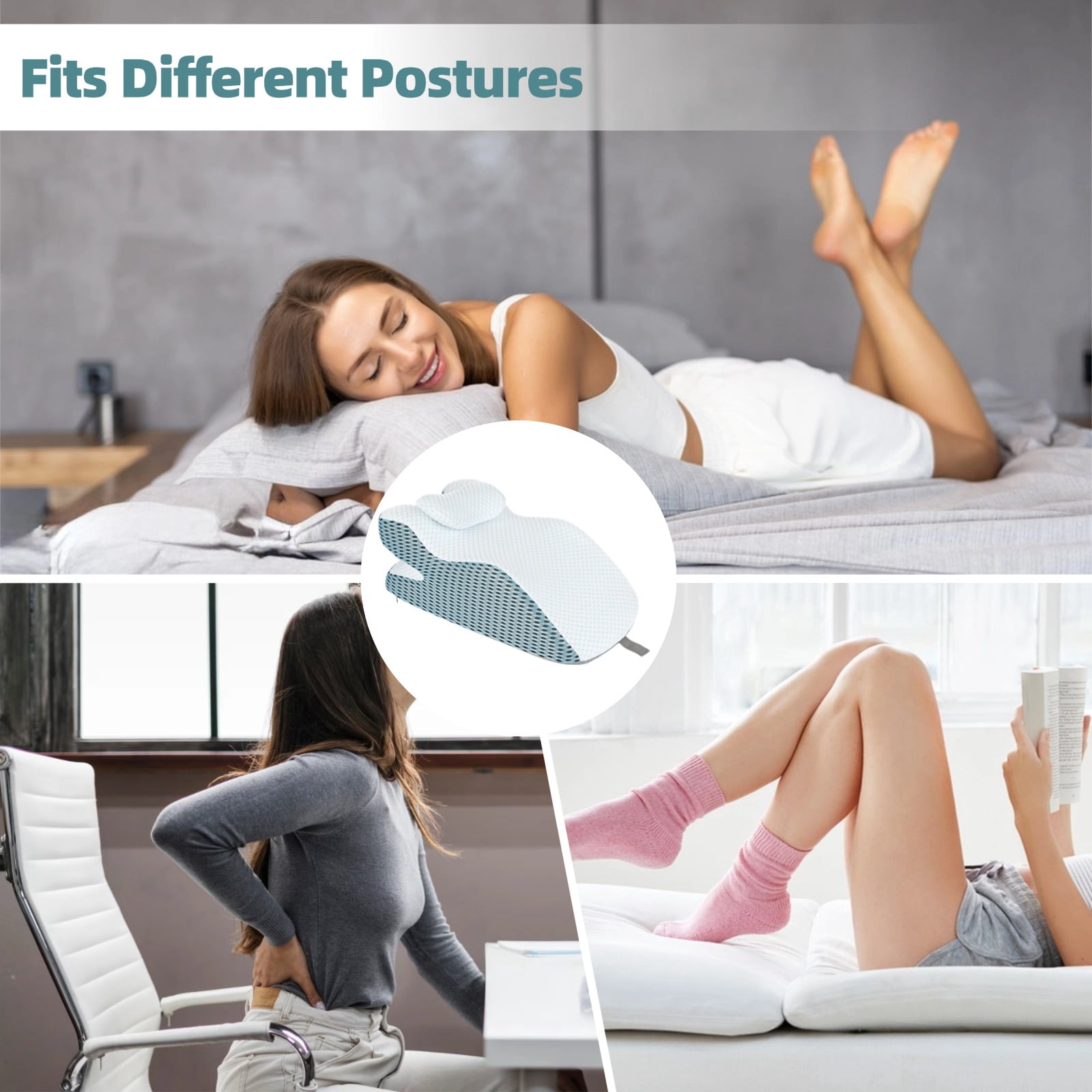 Adult Ergonomic Memory Foam Bed Triangle Wedge Pillow Headboard for Sitting up Back Neck Pain Relief with Face Down Massage Prone Pillow Function for Reading