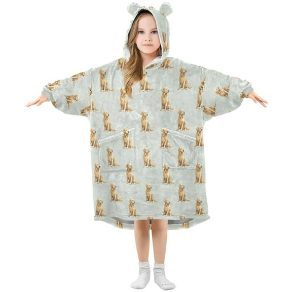 Wearable Blanket Hoodie for Kids Labrador Flannel Hooded Blanket with Pockets and Sleeves Suitable for Boys and Girls