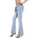 thumbnail image 2 of Pantalones vaqueros acampanados para mujer, vaqueros acampanados de cintura alta rasgados, cintura elástica, dobladillo crudo, pantalones vaqueros ajustados elásticos 254-blue10, 2 of 5