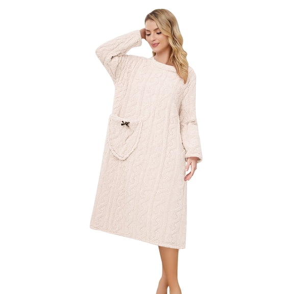 CAIXIA Robes For Women Cotton Women's Long Knit Coral Bathrobe with Pockets for Home Comfort and Warmth