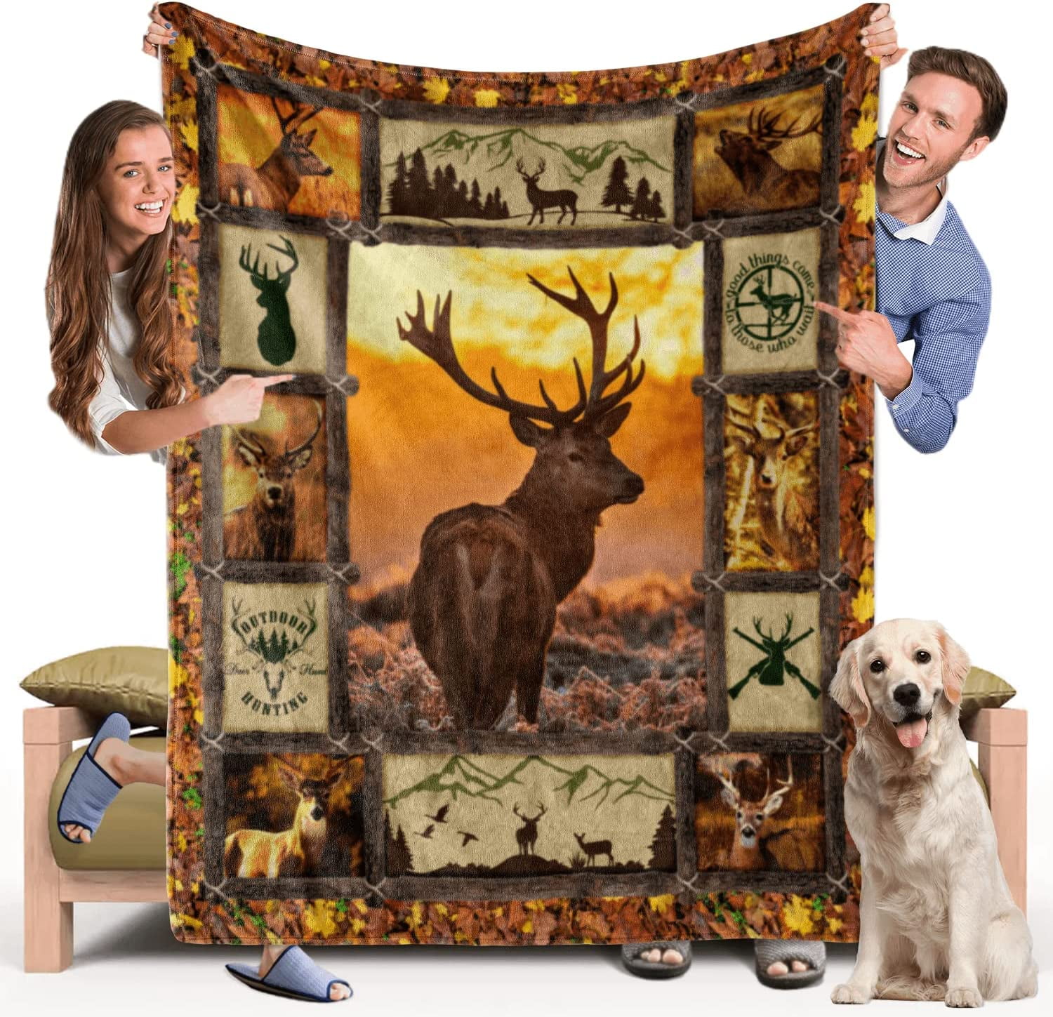 Deer Hunting Blanket Fleece Soft Cozy Throw Blanket for Couch Bed