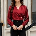 thumbnail image 5 of Satin Tops for Women Dressy V Neck Cross Wrap Blouse Puff Long Sleeve Tunic Tops Elegant Silk Shirts for Women Holiday Party Outfit, 5 of 7