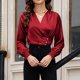 thumbnail image 5 of Ounisa Womens Business Casual Blouses Dressy Work Tops Fall Fashion 2025 V Neck Pleated Long Sleeve Shirts, 5 of 7