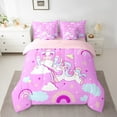 thumbnail image 2 of Erosebridal Cartoon Unicorn Bedding Sets Twin Size,Rainbow Castle Comforter Sets with Sheets,Dreamy Princess Bed in a Bag Twin size,Breathable Animal Room Decorative,Reversible,7-Piece, 2 of 6