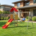 thumbnail image 6 of Rayocon Metal Swing Set with Slide and Canopy, Splinter-Free ABS & Steel Playset for Backyard, 2 Belt Swings & Playhouse Deck, Toddler Outdoor Toys, 6 of 9