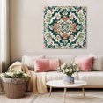 thumbnail image 5 of Teal Green Boho Boho Wall Art Painting on Canvas, Abstract Medieval Vintage Floral Canvas Art Home Prints Wall Art Framed Modern Artwork for Living Room Bedroom Wall Decor 8x8in, 5 of 9