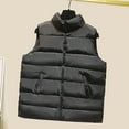 thumbnail image 2 of IROINNID Women's Puffer Vest Stand Collar Solid Color Sleeveless Warm Pocket Vest Coat Short Jacket Winter Stand-up Zipper Outerwear, Black, 2 of 9