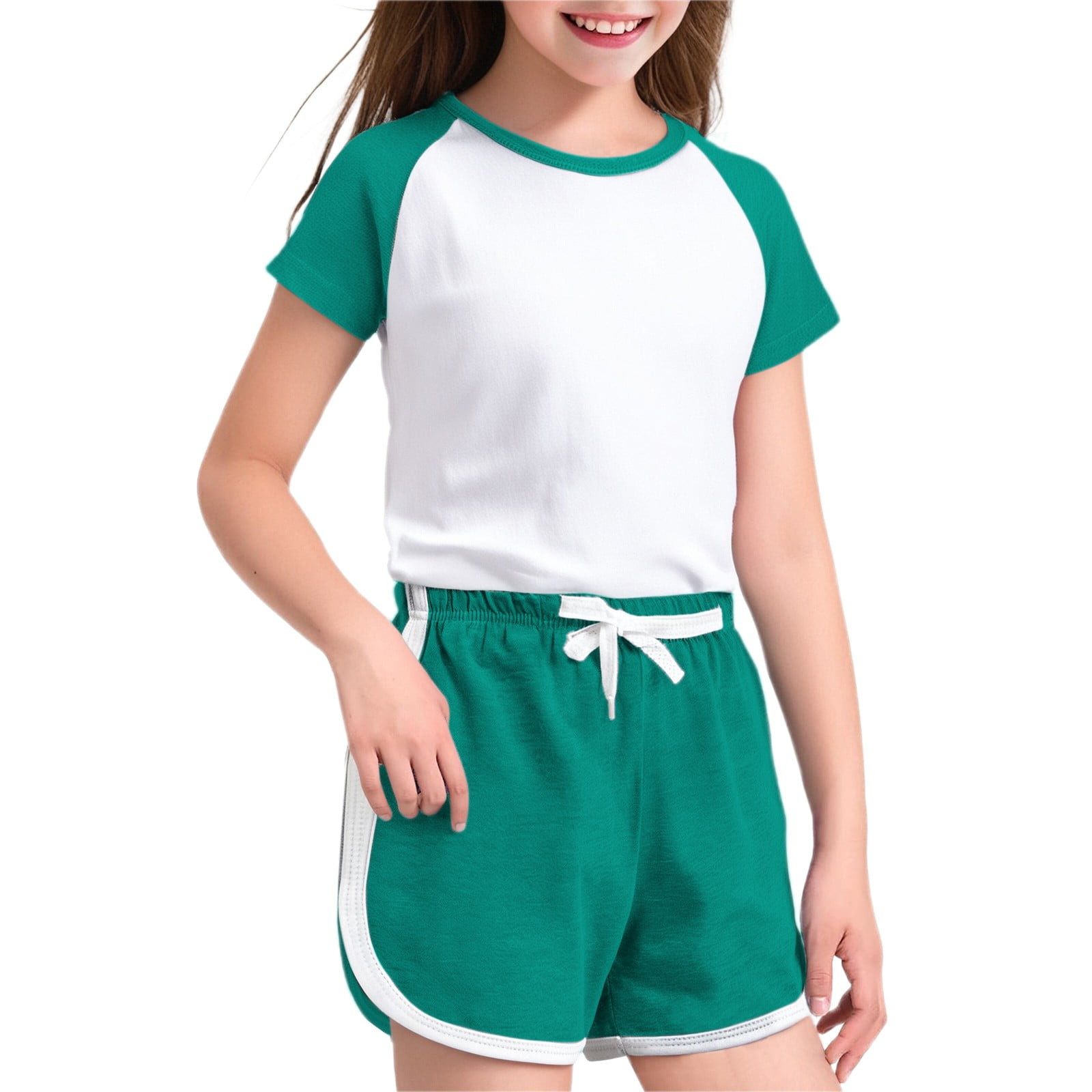GiLiling Childrens Short Sleeve Suit Set Thin Pure Cotton Matching Summer Home Clothes for Baby Boys and Girls (Green 4-5 Years)