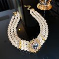 thumbnail image 4 of Gargantilla corta de perlas, collar con cadena, gargantilla multicapa, collares con colgante, fiesta de graduación para mujeres y niñas, 3 niveles, 4 of 5