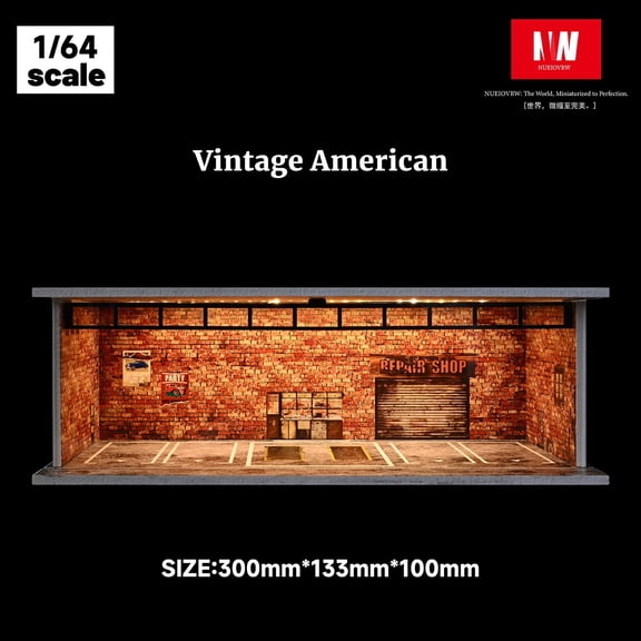 1/64 Diorama Car Garage Model, LED Lighting Parking Lot Scene Building Model, Diecast Cars Display Case Collection