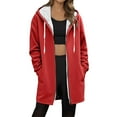 thumbnail image 1 of Atogsazn Veste Doublée en Polaire pour Femmes, Décontractée, à Fermeture Éclair Complète, Manches Longues, avec Capuche, Manteau d'Hiver Chaud et Doux, Rouge, Mode S, 1 of 5
