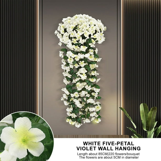 Flores artificiales, flores falsas, flores artificiales, juego de regalo para mujer, flores colgantes violetas, decoración artificial, 5 violetas de seda, simulación de violetas colgantes, orquídeas a