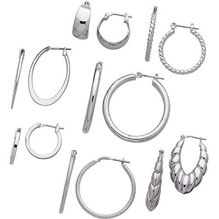 Sterling Silver-Plated Hoop Earrings, 7-Pairs
