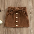 thumbnail image 2 of Toddler Girls Corduroy Skirt High Waist Button Front Belted Short Dress Elastic Waist Ruffle Skirt, 2 of 7