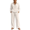 thumbnail image 2 of Gamivast Sweatsuits 2 Piece Set for Women Half Zip Pullover Sweatshirt Wide Leg Pants Two Piece Fall Winter Activewear White M, 2 of 6