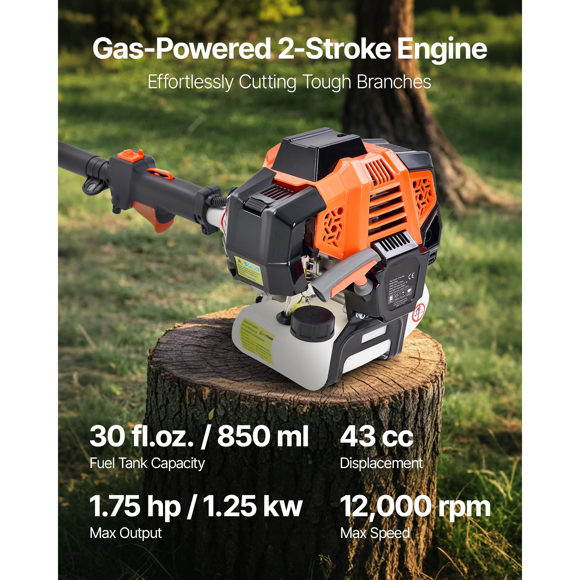 KFFKFF Gas-Powered Pole Saw, 43CC 2-Stroke Engine with 12-Inch Cutting Bar, Cordless Tree Trimmer Featuring Adjustable Head and 7.1~12 ft Extendable Reach for Pruning, Trimming