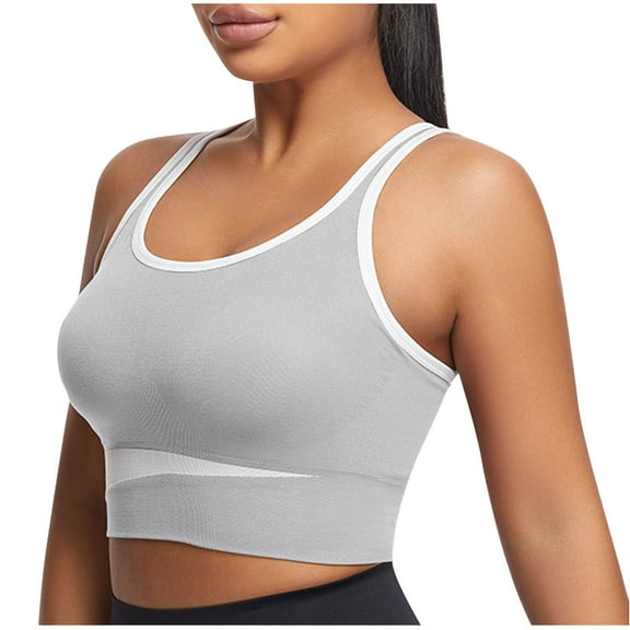 Xfvqtps Sports Bras for Women Wireless Cross Back Elastic Pullover Comfortable Breathable Yoga Bra Gray