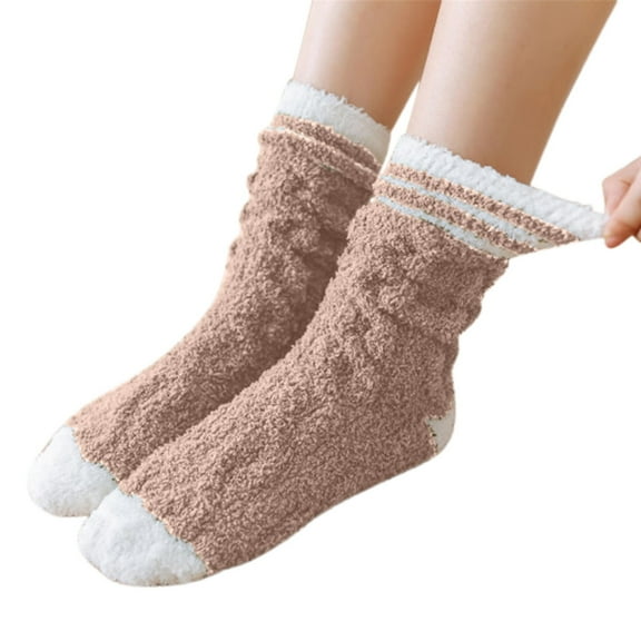 (2*Pack)Pzocapte Women's Winter Fuzzy Wide Calf Compressisocks Socks Warm Slipper Socks Womens White Crew Socks Women's Soft Fuzzy Sleeping Socks Men Socks Fuzzy Elastic Slipper *2Pcs