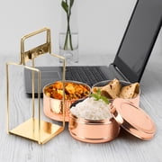 Traditional Royal Indian Copper Hammered with Brass Handle Tiffin Box Animal with Pewter Lining 3 Compartments Office Tiffin Lunch Box