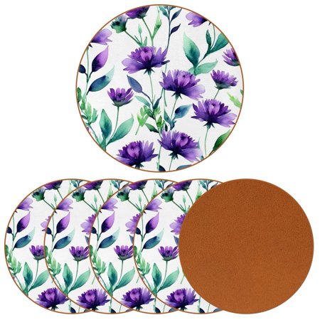 

YZUOUZY Coasters Dining Table Decor Set of 6 Round Personalized Coasters Watercolor Wisteria Primrose Flowers