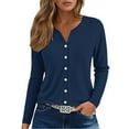 thumbnail image 4 of yunLCZ Women Shirts Womens Summer Tops Fashion 2025 V Neck Print Shirts Casual Button Down Long Sleeve Blouses Office Shirts Dark Blue XXXL, 4 of 4