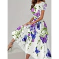thumbnail image 2 of For Spring & Summer, Short Sleeve Casual Crew Neck Butterfly Print Dress, Women's Clothing,-L,White, 2 of 4