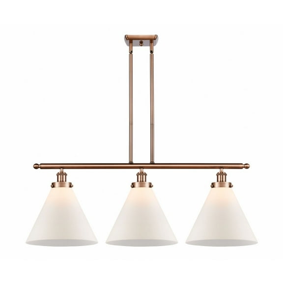916-3I-AC-G41-L Innovations Lighting Cone - 3 Light Island In Industrial Style-11 Inches Tall and 36 Inches Wide-Antique Copper Finish-Matte White