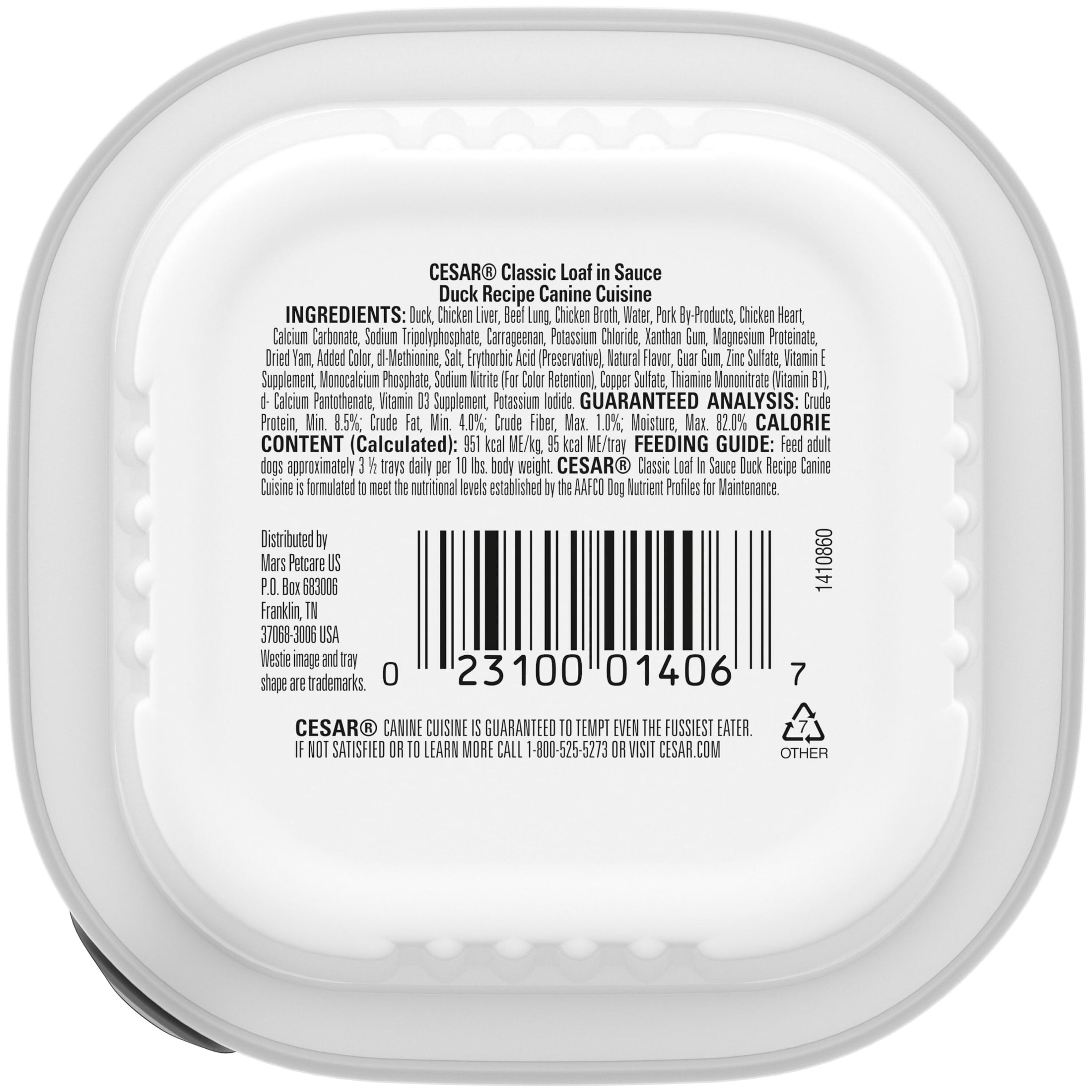 Cesar Classic Loaf in Sauce Wet Dog Food Duck Flavor, 3.5 oz. Easy Peel Trays, 24 Count