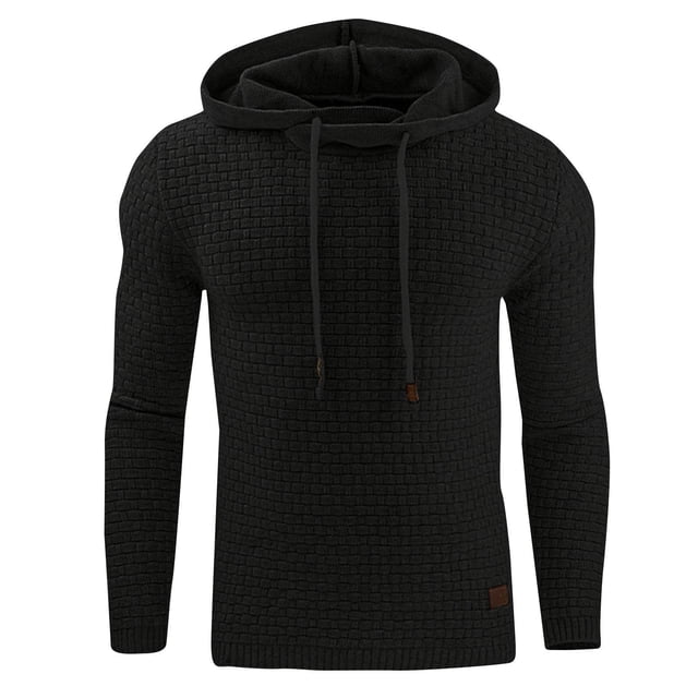 Men Sweatshirt Gym Long Sleeve Drawstring Hooded Plaid Pullover Hoodies