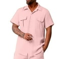 thumbnail image 2 of Playera Elvqul de Hombre Liso Rosa Economicas Abotonada Solapa Manga Corta Gym, 2 of 5