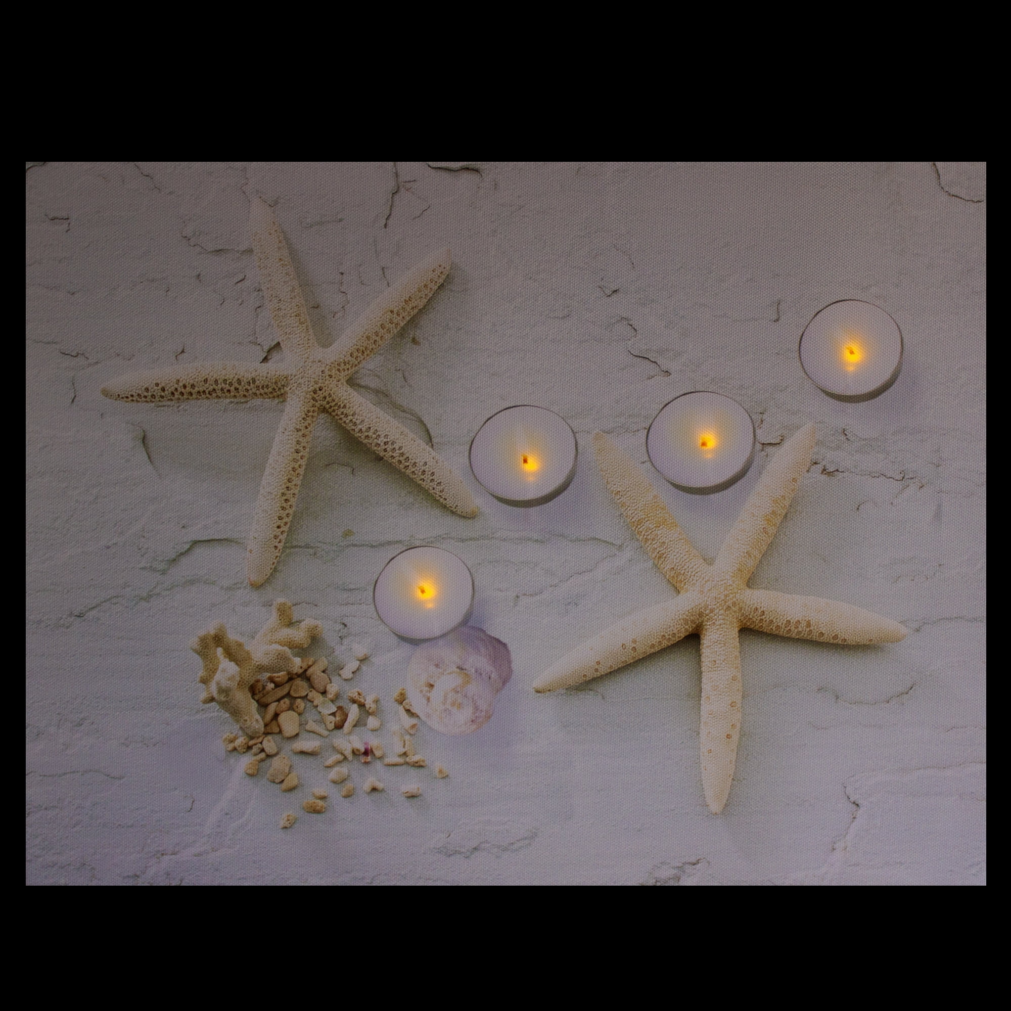 LED Lighted Starfish Seashell and Tea Light Candles Canvas Wall Art 11.75" x 15.75"