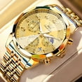thumbnail image 3 of OLEVS Chronograph Watches for Men Business Dress Analog Quartz Gold Plated Stainless Steel Moon Phase Waterproof Luminous Date Luxury Mens Wrist Watches Reloj Para Hombre, 3 of 15