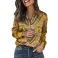 thumbnail image 3 of Womens Tops Retro Floral Print Long Sleeve Satin Shirt Spring Summer Shirts for Women Yellow L, 3 of 9