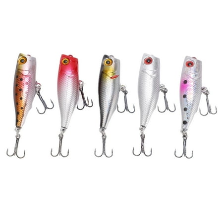 Falleo Clearance 5pcs 4.5cm/3.5g Fishing Lures Bass Hard Baits Topwater Poppers Lures 3D Eyes Lifelike Swimbaits for Freshwater Saltwater