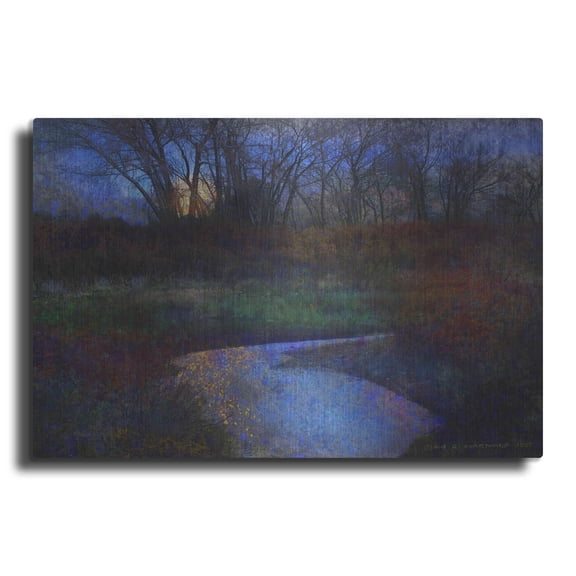 Luxe Metal Art 'Moonlit Stream' by Chris Vest, Metal Wall Art, 16"x12"