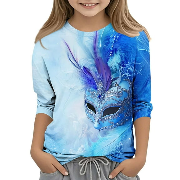 Delliss Little Girls Clothes, Girls T Shirts Cute Tops Girls 3/4 Sleeve cute T-Shirt Soft crew Neck Summer 3-12Y