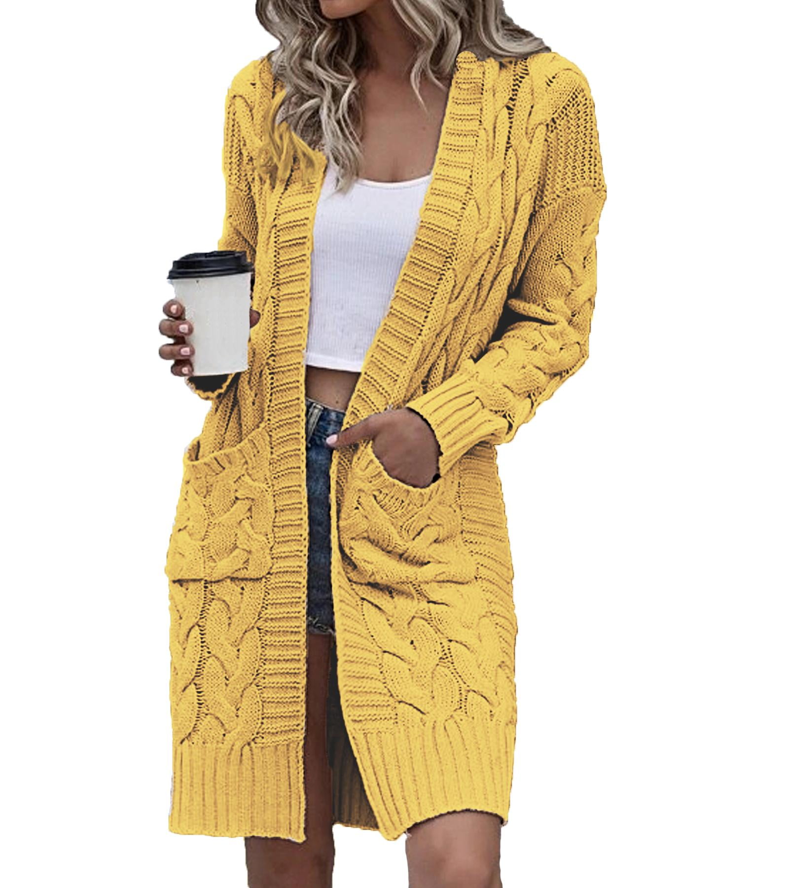Fueri Women's Open Front Cable Knit Sweater Cardigan Long Sleeve Solid ...