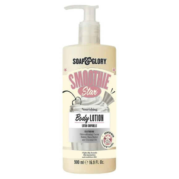 Soap & Glory Smoothie Star Moisturizing Body Lotion - Non-Greasy Body Moisturizer with Skin-Softening Cocoa Butter & Coconut Oil - Almond & Vanilla Scented Lotion (500ml)