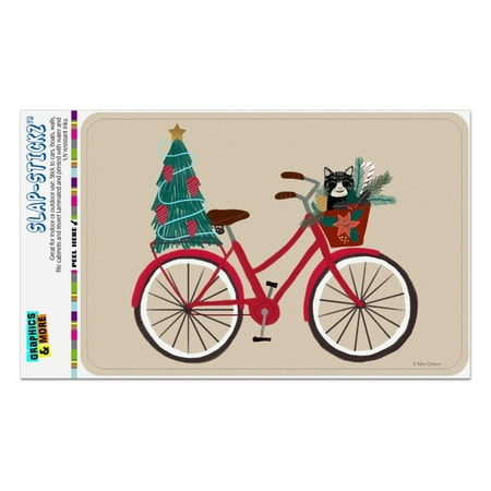 Business Cat Christmas Bonus Christmas Bicycle Bike and Cat in Basket Home Business Office Sign ()