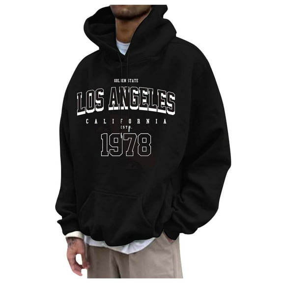 XIYON Mens Hoodies Men's Plus Size Casual Sports Chest Letter Printed Long Sleeve Hooded Top Fashion