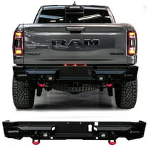 Vijay Compatible with 2021-2022-2023-2024 Dodge RAM 1500 TRX Rear Bumper Textured Black Steel with 4xLights and 2xD-rings