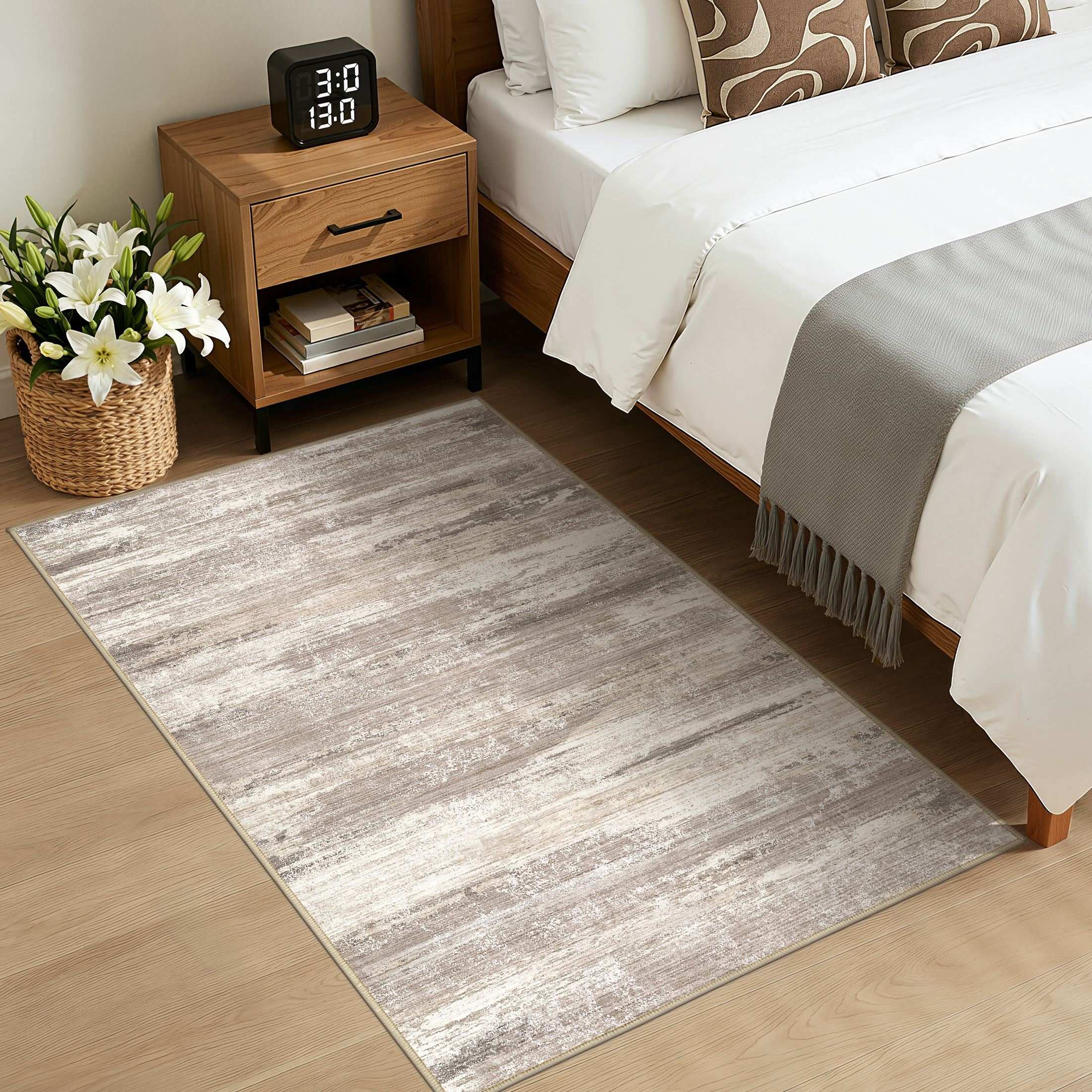 UERMEI 3'x5' Area Rugs for Entryway, Modern Abstract Washable Rug Door Mats for Bedroom Laundry Room, Non-Slip Soft Low Pile Home Decor Carpet Accent Rug Indoor Rug, Brown