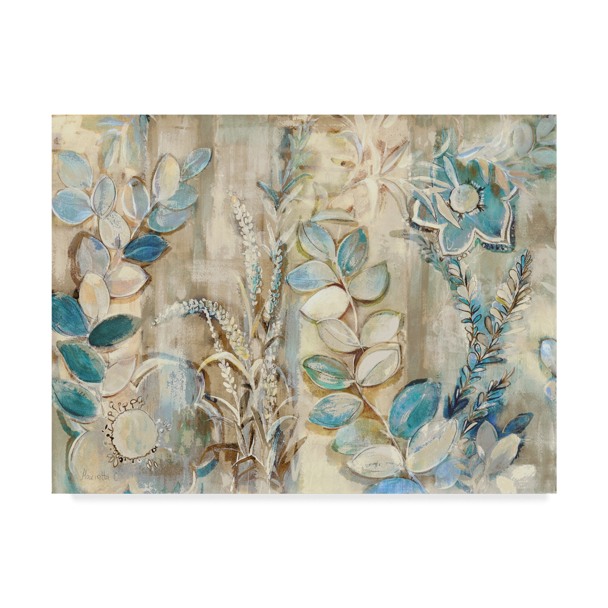 Trademark Fine Art 'Aqua Leaves' Canvas Art by Marietta Cohen Art And