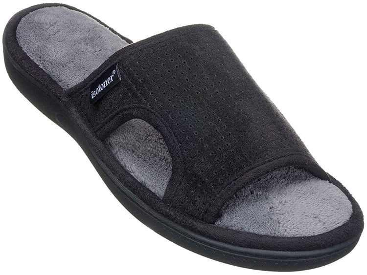 Isotoner ISOTONER PERFORATED MICROSUEDE ETHAN SLIDE MEN BLACK Large